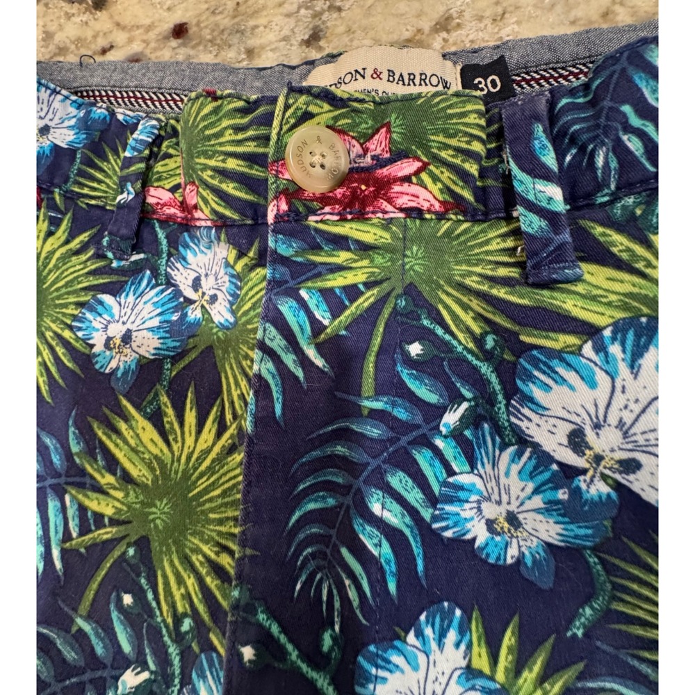 Hudson & Barrow Mens 30 Tropical Floral Shorts Navy Blue Hibiscus Palm Leaf - Picture 4 of 16